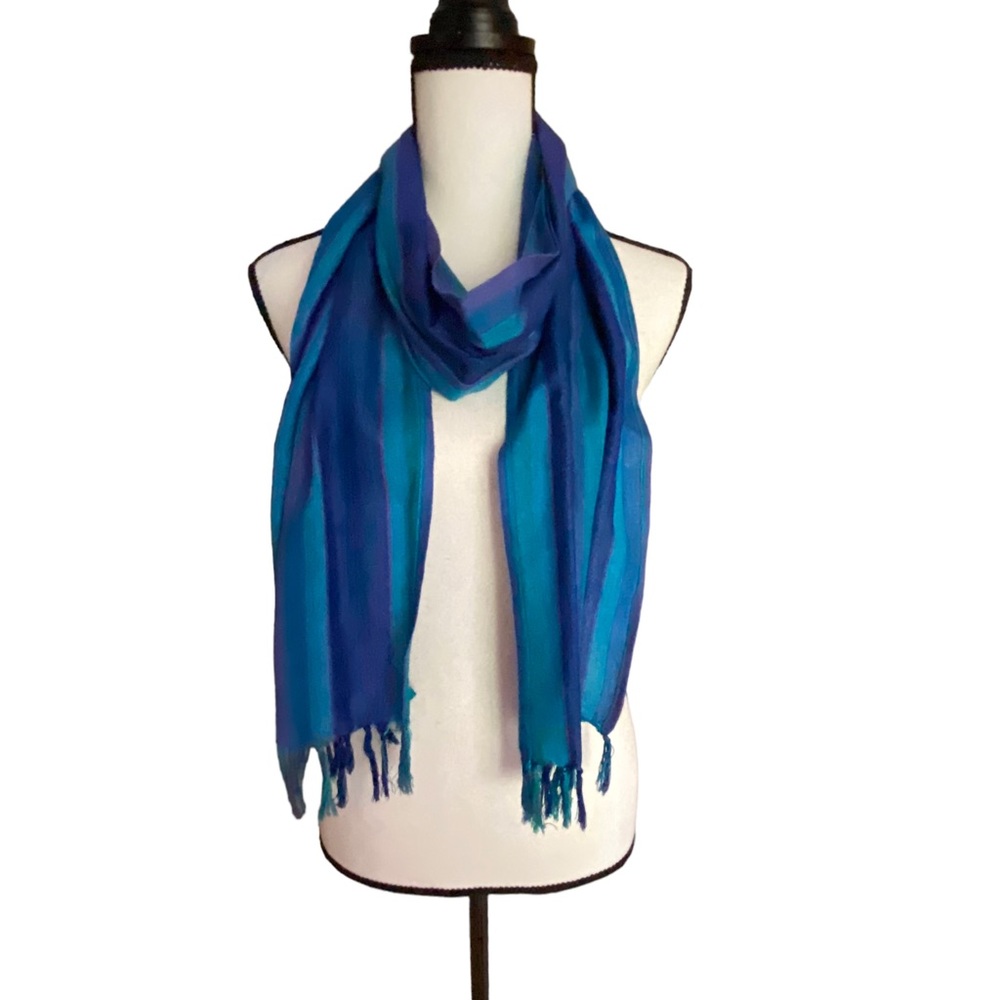 Shades of Blue Fashion Scarf with Fringe
